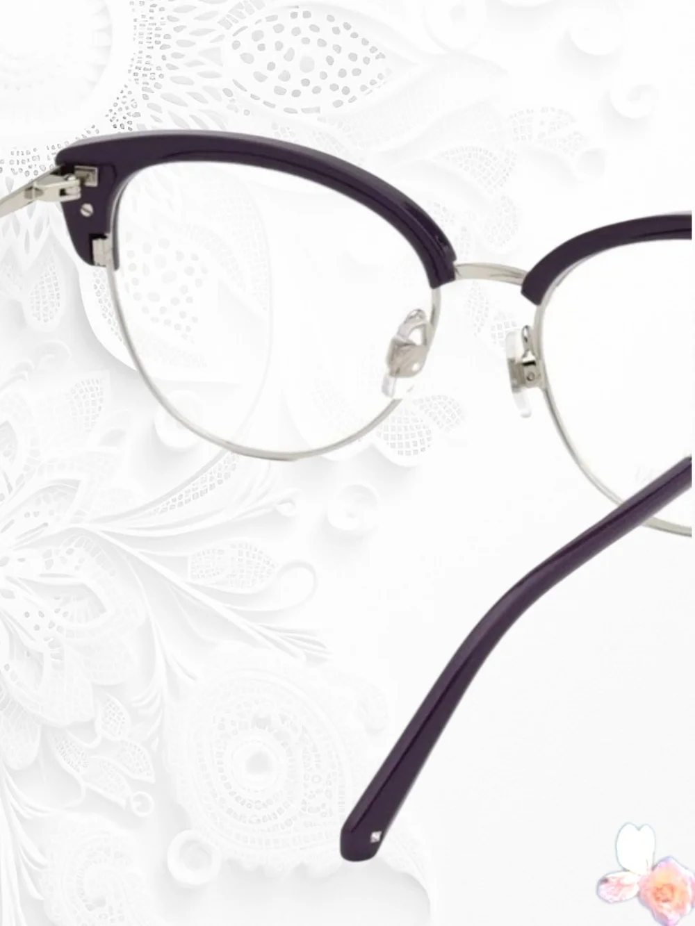 New Swarovski SK5363 081 Crystal Cat-Eye Glasses Purple/Silver 3-2.9